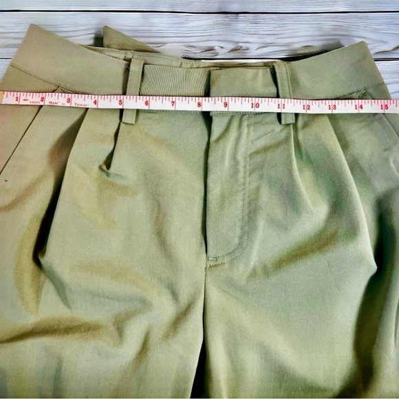 Free People Green Pleated Wide Leg Trousers, Rear Belt, Ankle Pleat, Size 2 - Picture 13 of 14